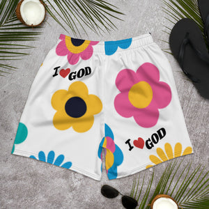 I Love GOD (Flower Print) -  Men's Athletic Long Shorts