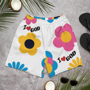 I Love GOD (Flower Print) -  Men's Athletic Long Shorts